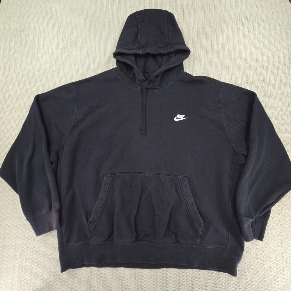 Nike Club Fleece Hoodie‎ Sweatshirt Mens 2XL Black Pullover Spellout Swoosh